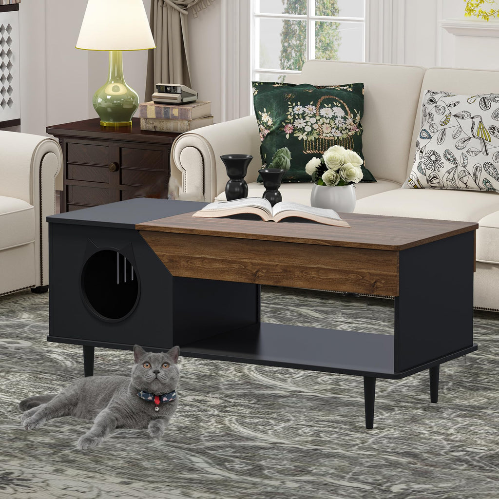Garvee Cat Litter Box Enclosure, Cat Head Decor Storage Cabinet, Hidden Litter Box Furniture, Wooden Cats Washroom Furniture, Indoor Pet House, 44.9" L x 21.2" W x 20.5" H