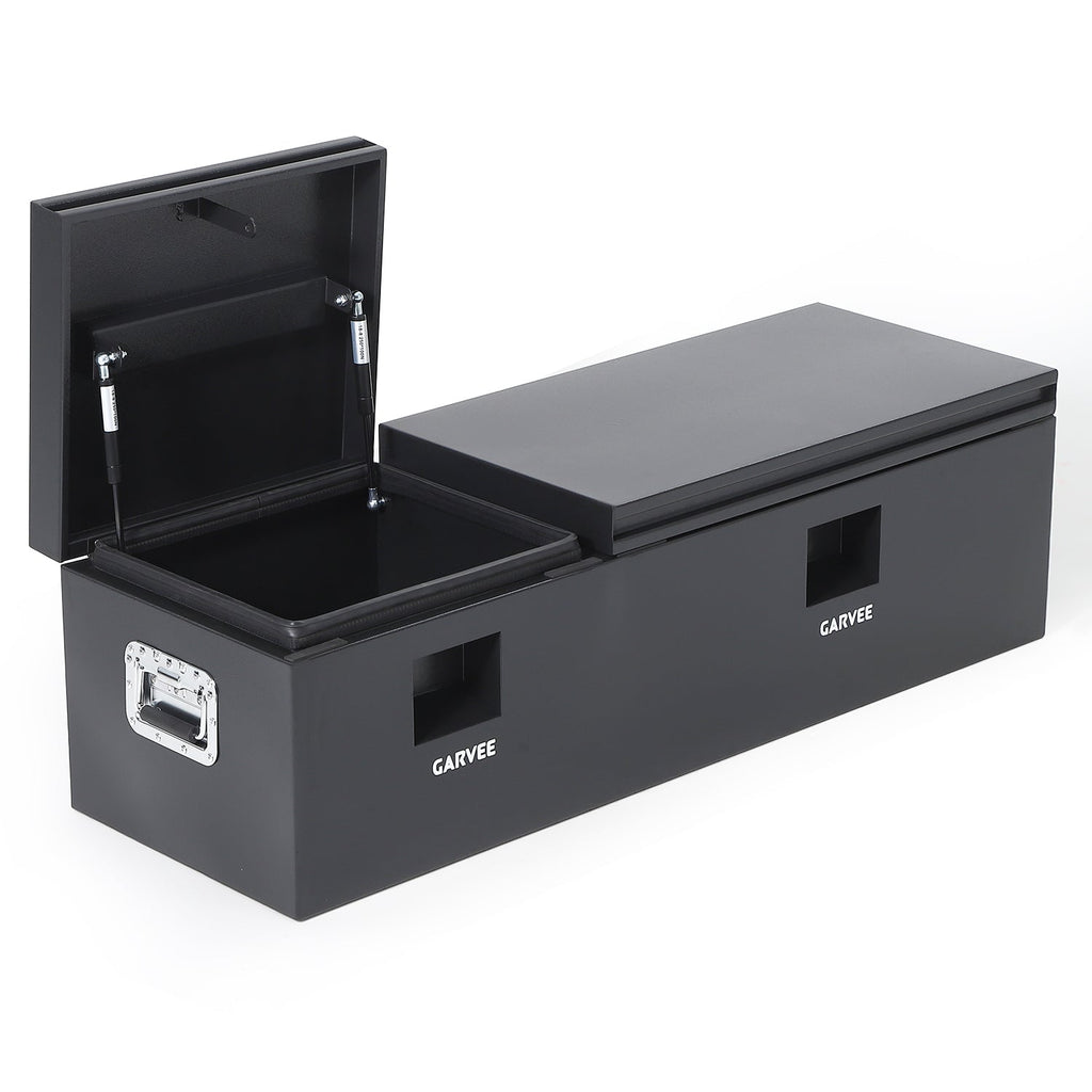 Garvee 56"X16"X14" Heavy Duty Steel Truck Bed Tool Box, Double Lid, Grooved Weatherproof Metal Chest with T-Handle & Side Handle, Durable Organizer for Pickup Truck, RV, Trailer, Front Double, Black