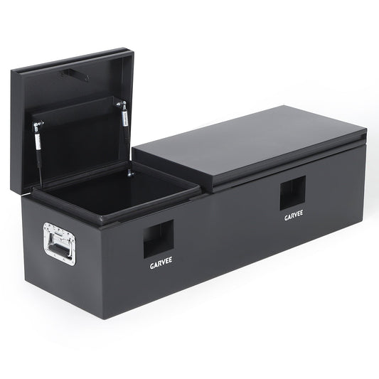 Garvee 56"X16"X14" Heavy Duty Steel Truck Bed Tool Box, Double Lid, Grooved Weatherproof Metal Chest with T-Handle & Side Handle, Durable Organizer for Pickup Truck, RV, Trailer, Front Double, Black