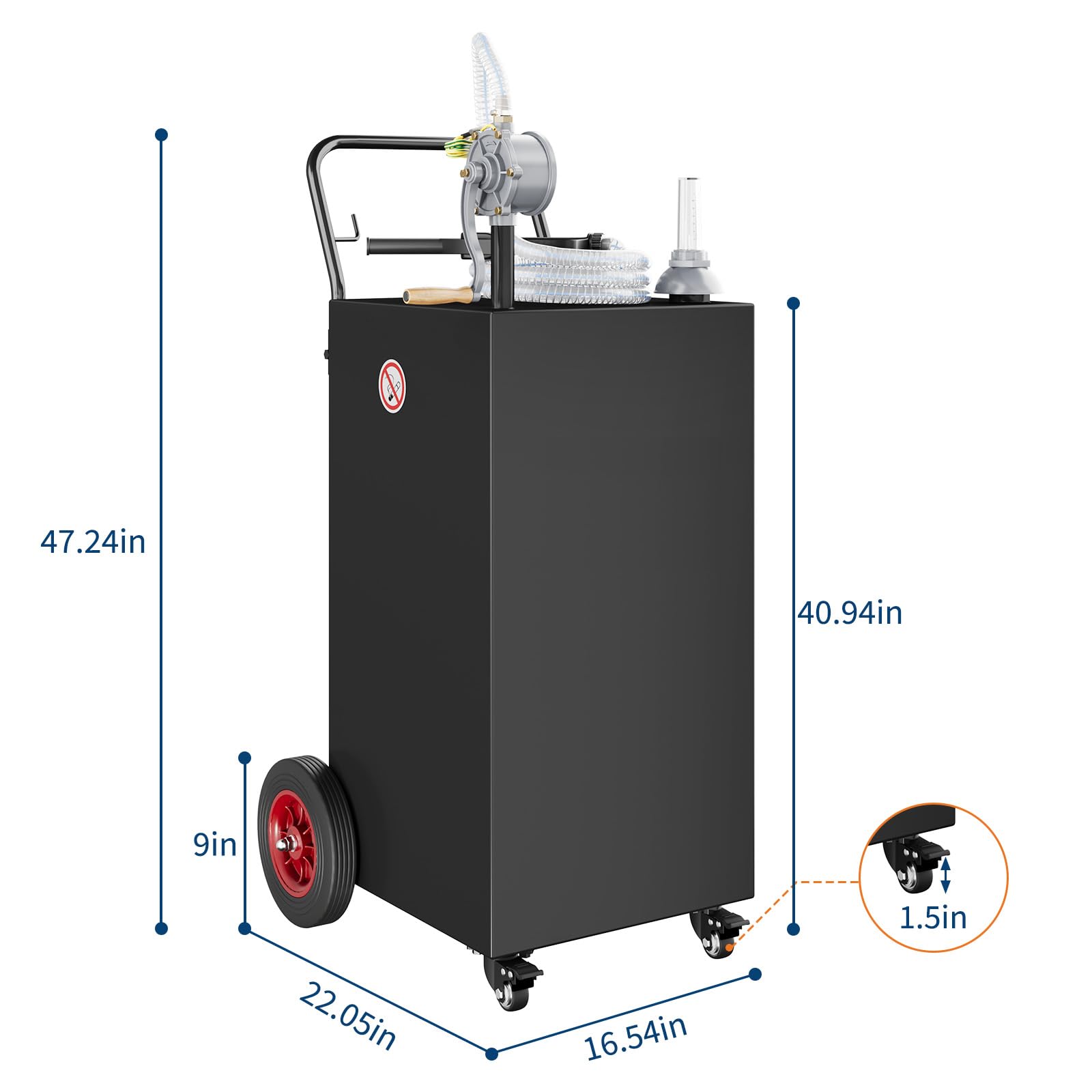 Garvee 40 Gallon Fuel Caddy Portable Gasoline Diesel Tank with Reversible Rotary Hand Pump Carbon Steel 4 Flat-Free Rubber Wheels Black for Cars Boats Lawn Mowers ATVs