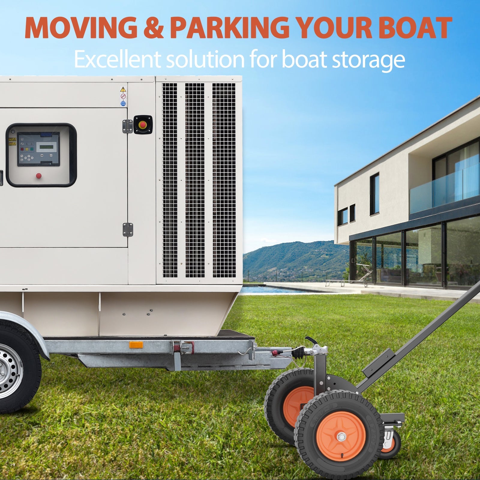 Garvee 1500 lbs Heavy Duty 2-in-1 Adjustable Height Trailer Dolly - Carbon Steel Construction - 2" Hitch Ball & 16" Pneumatic Tires - Ideal for RV, Boat, Camper, Utility Trailer Positioning & Launching - Color: Black + Orange