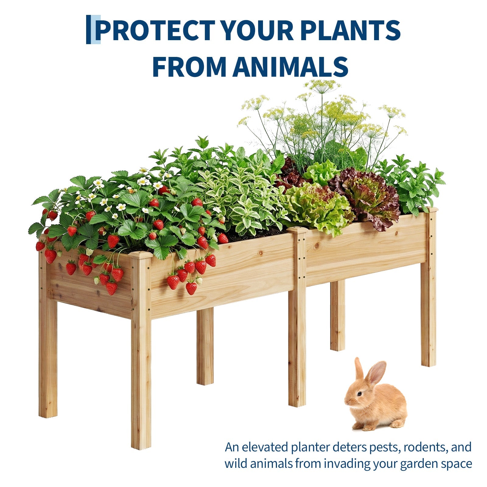 Garvee 72" x 26" Wooden Raised Garden Bed with Legs, Elevated Reinforced Planter Box with Divider Panel & Drainage Holes, Natural Fir Wood Garden Planter for Vegetables, Herbs, Flowers, Patio, Balcony & Backyard
