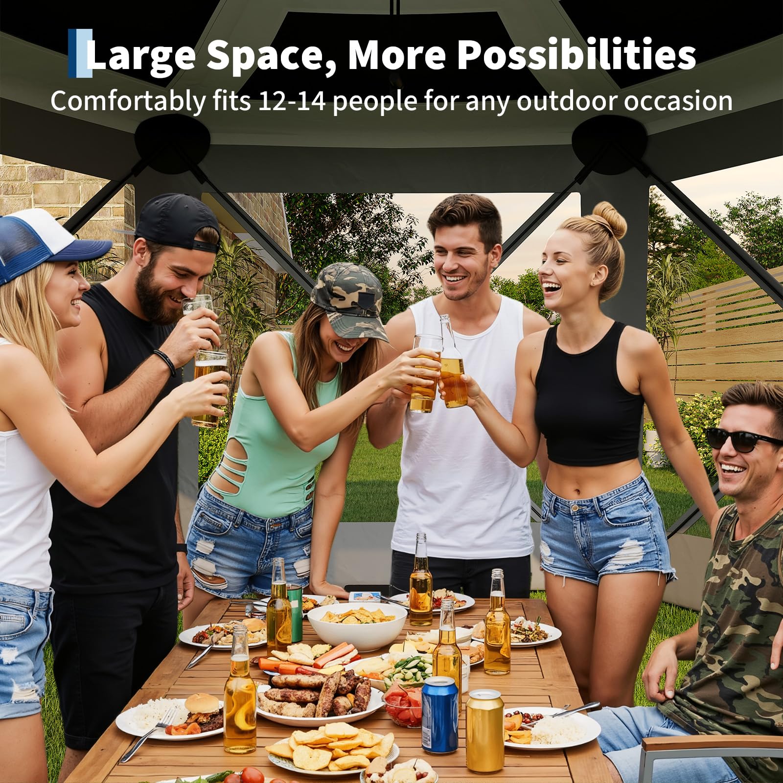 Garvee 13x13 FT Pop Up Gazebo Screen Tent, 112 Sq. Ft. 6-Sided Canopy with 6 Removable Wind Panels, UPF 50+ Mesh Shelter for Patio, Camping & Backyard, Gray