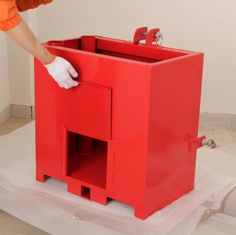 Garvee Heavy Duty 3 Point Tractor Ballast Box - Steel Counterweight for Category 1 Hitch - 2" Quick Hitch Receiver, Sliding Cleanout Door, Tool Holder - Red - 800 lbs Capacity