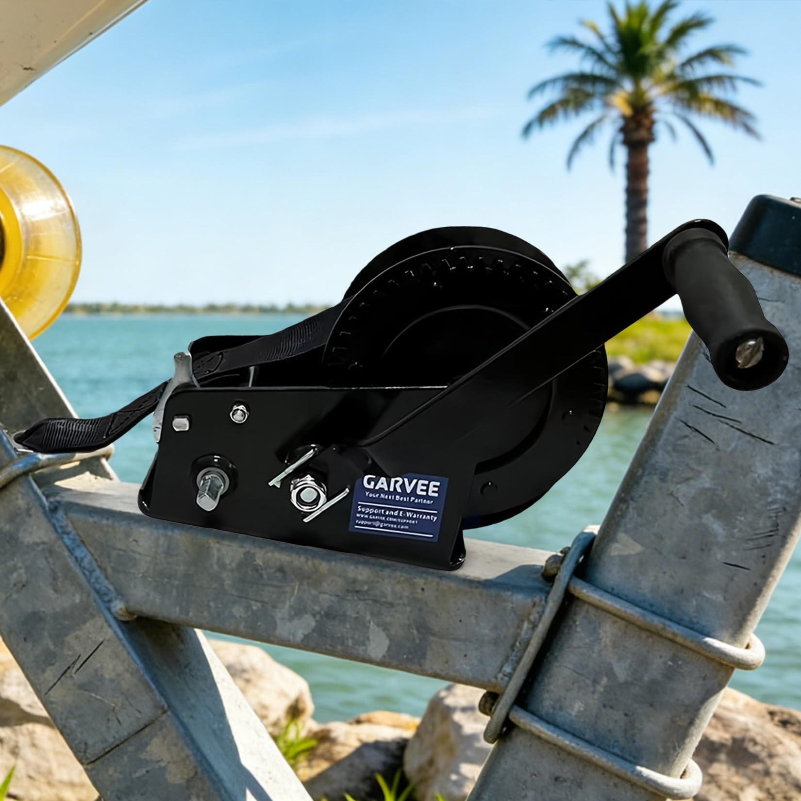 Garvee 3500lbs Heavy Duty Boat Trailer Winch with 33FT Strap, Dual-Speed 4:1/8:1 Gear Ratio & 2-Way Ratchet, Professional Hand Crank Winch for Pulling Boat, Trailer, Truck, RV, ATV, Jet Ski, Black