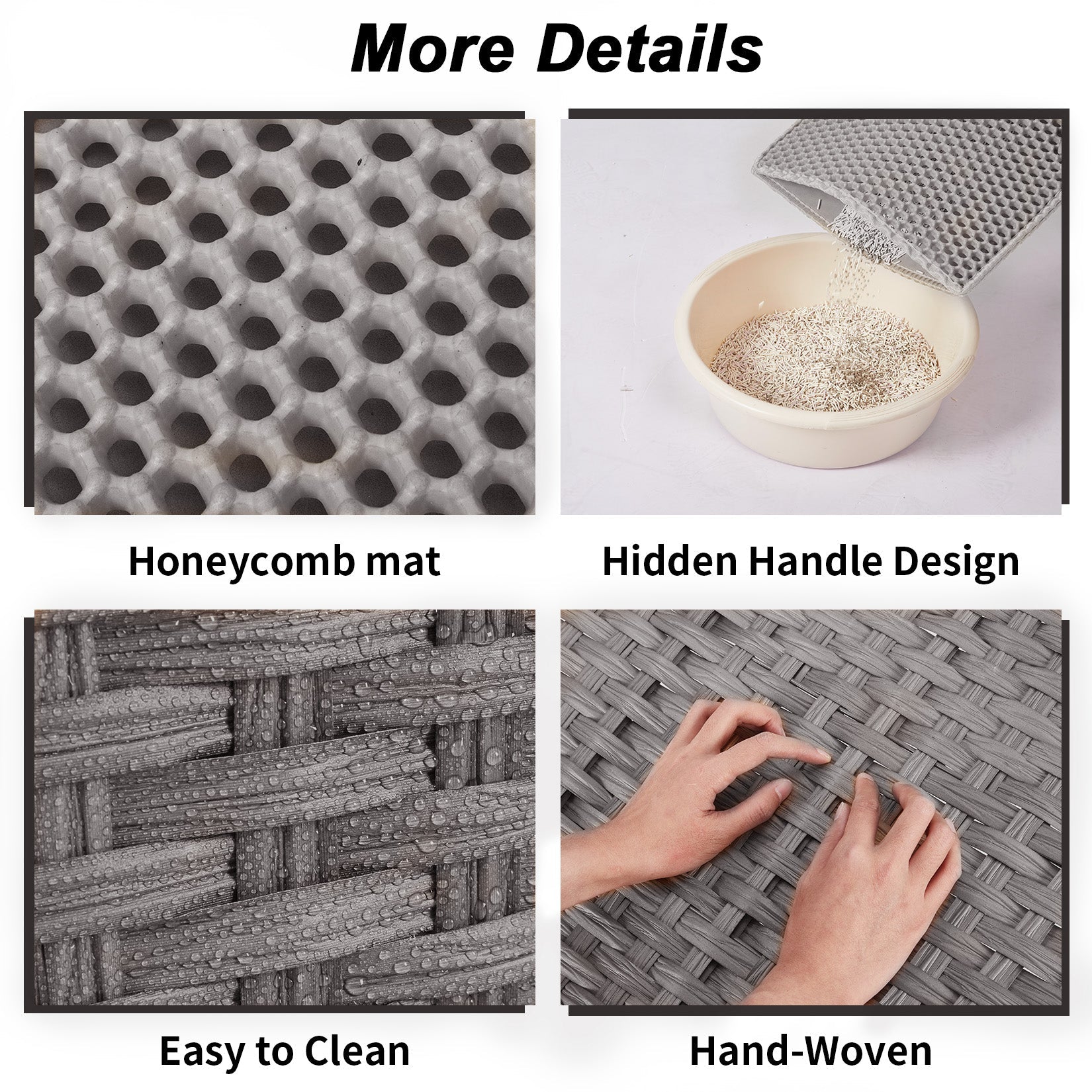 Garvee Handwoven Rattan Cat Litter Box Cabinet – Large Covered Enclosure with Removable Mat and Fence – Stylish Hidden Litter Furniture for Living Room or Apartment, Easy Assembly – Grey