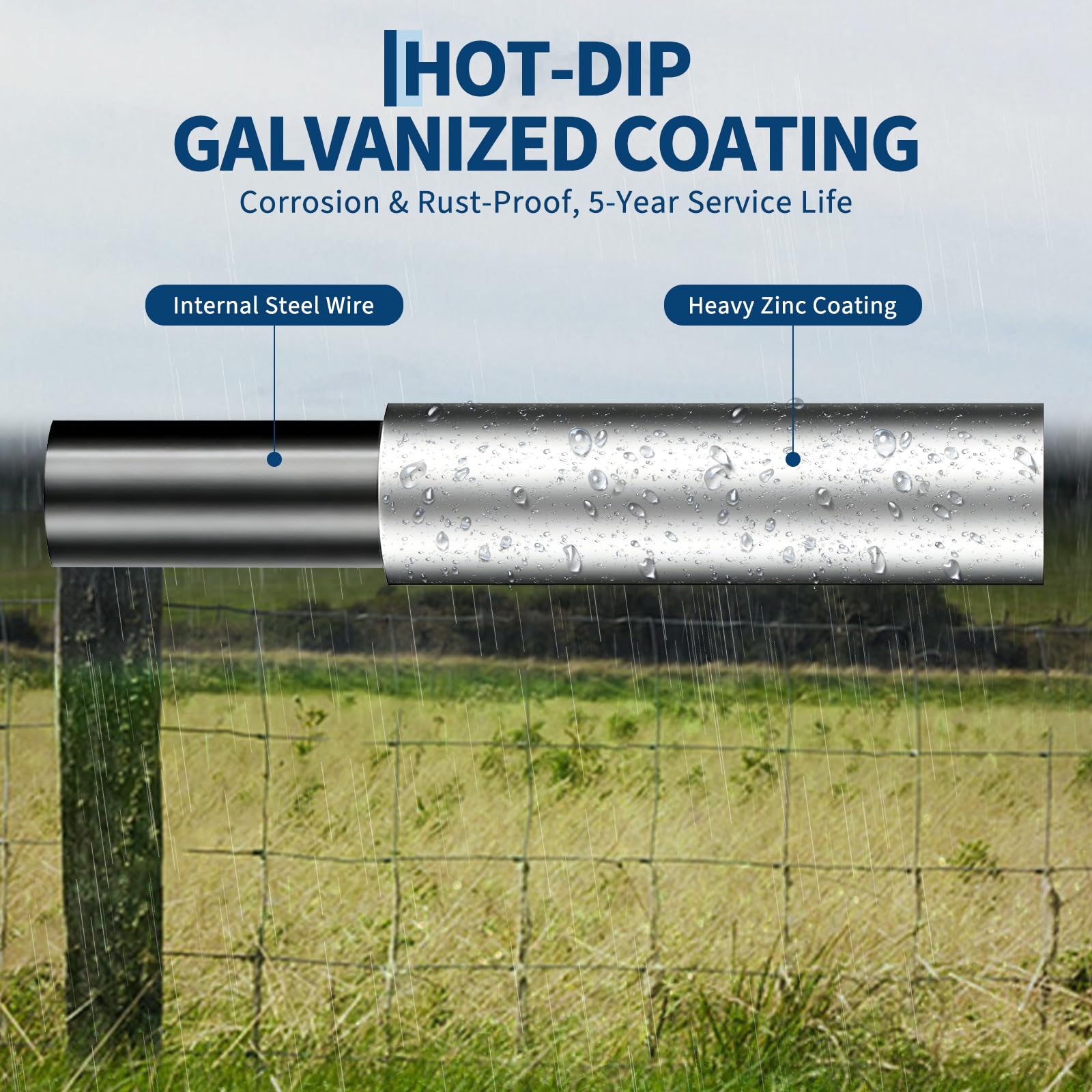 Garvee 5' × 164' Galvanized Cattle Fence, 14GA Zinc-Coated Mesh Livestock Barrier for Farm Yard