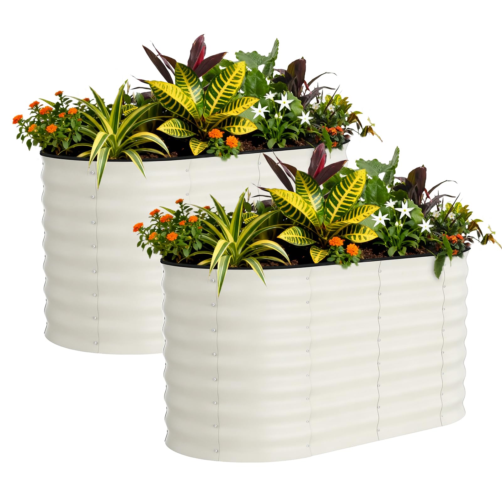 Garvee 2 Pack 4' X 2' X 2' Rust-Resistant Galvanized Steel Raised Garden Beds – Durable Open Bottom Planter Boxes, Easy Assembly, for Vegetables & Flowers – Beige, Upgraded with Anti-Cut Strips