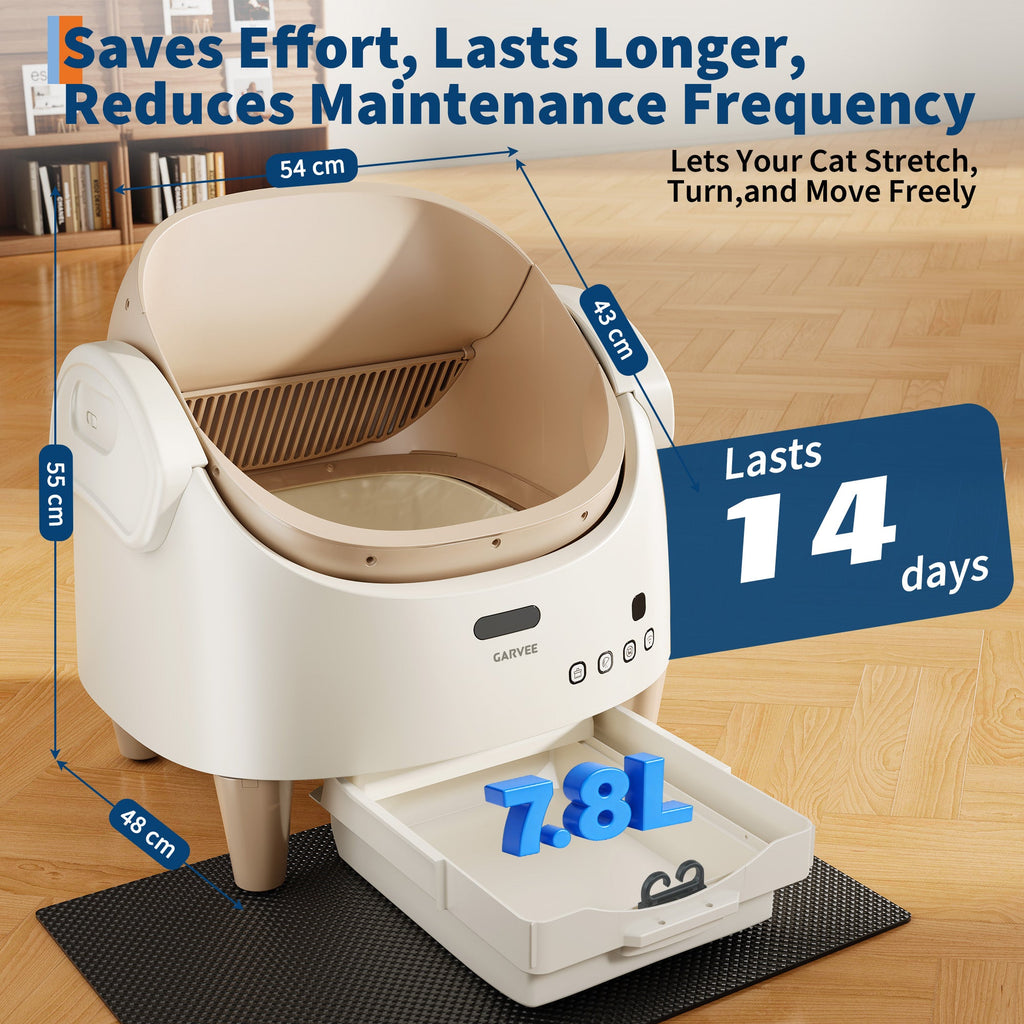 Garvee Smart Self Cleaning Cat Litter Box with App Control, Automatic Odor-Free Cat Toilet with Large Waste Bin and Disposable Bags, Open Top Design for Single or Multi Cat Households, Coffee
