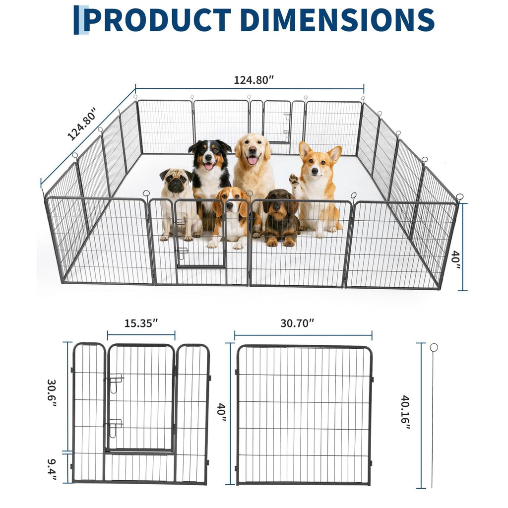 Garvee 40" Outdoor Dog Playpen, 16-Panel Heavy Duty Metal Pet Exercise Pen with Gate, Portable Dog Fence for Yard, Garden, RV Camping & Indoor Use