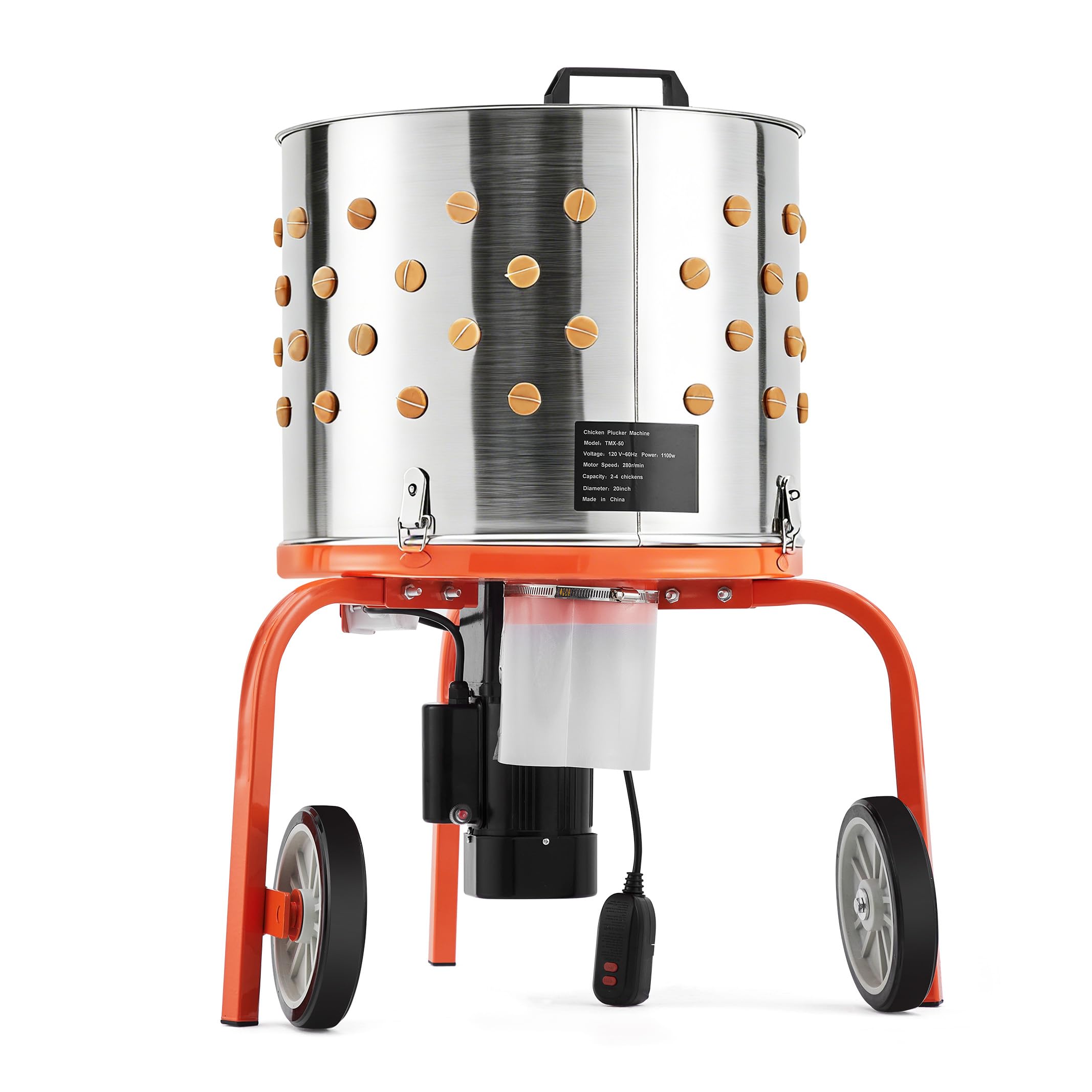 Garvee Chicken Plucker Machine, 20 inch Drum Stainless Steel Poultry Plucker, Defeathering Equipment with 108 Soft Fingers, Simple Debris Collection, for Farms, Restaurants, Home, Poultry Plucking, Orange