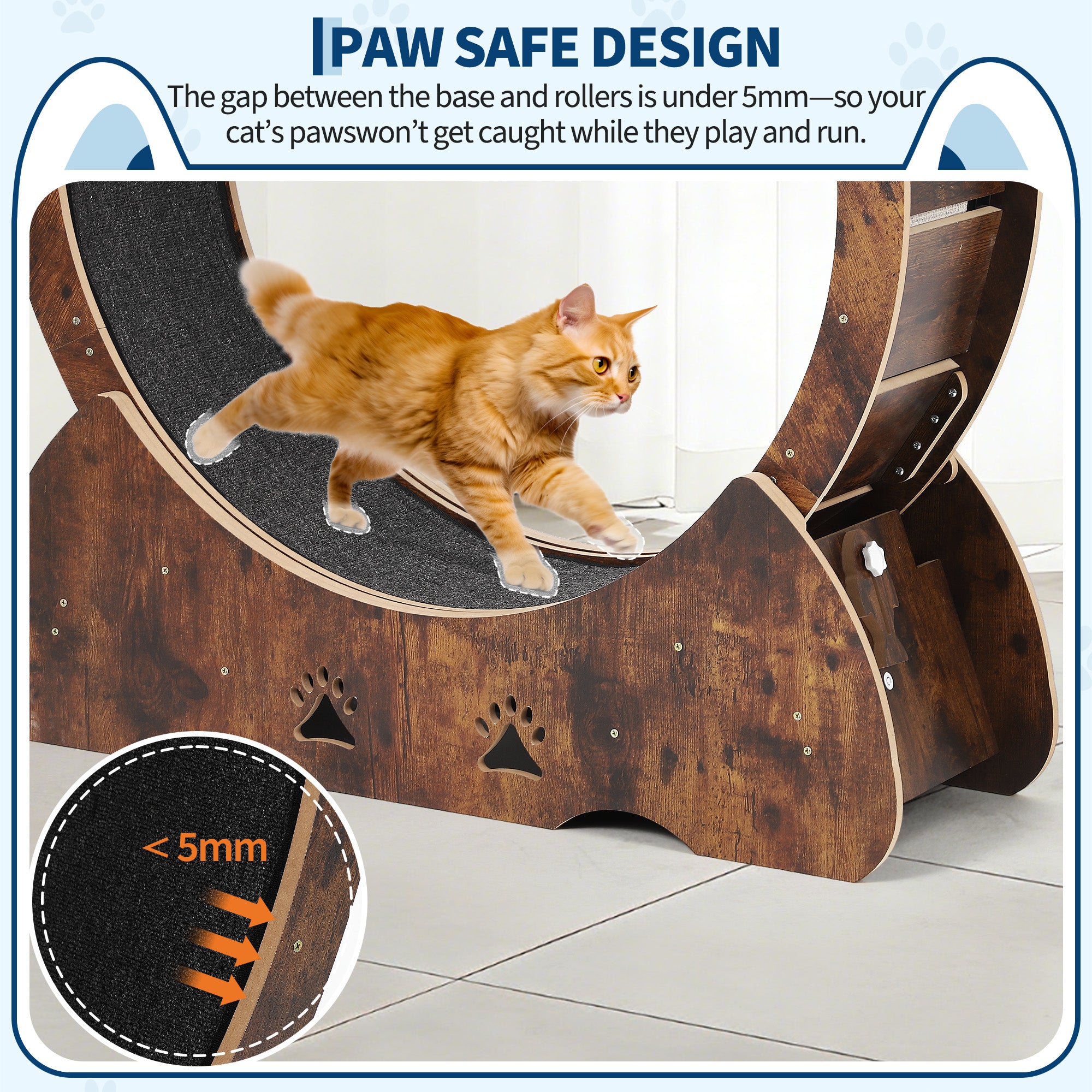 Garvee Low Noise Cat Exercise Wheel – Indoor Wooden Running Treadmill with Removable Carpet Catwalk, Promotes Healthy Activity & Entertainment, Plume Teaser Toy Included – Rust Brown