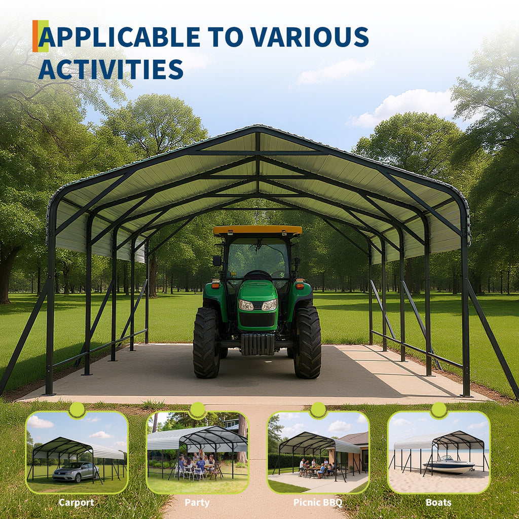 Garvee 20x20x9FT Heavy Duty Metal Carport with Galvanized Steel Roof, Oversized Outdoor Garage Shelter with Steel Frame, Waterproof & UV-Resistant Carport for Cars, Boats, Trucks & Tractors, White