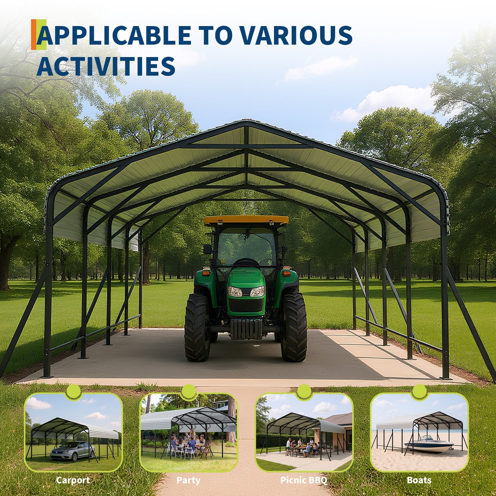 Garvee 20x20x9FT Heavy Duty Metal Carport with Galvanized Steel Roof, Oversized Outdoor Garage Shelter with Steel Frame, Waterproof & UV-Resistant Carport for Cars, Boats, Trucks & Tractors, White