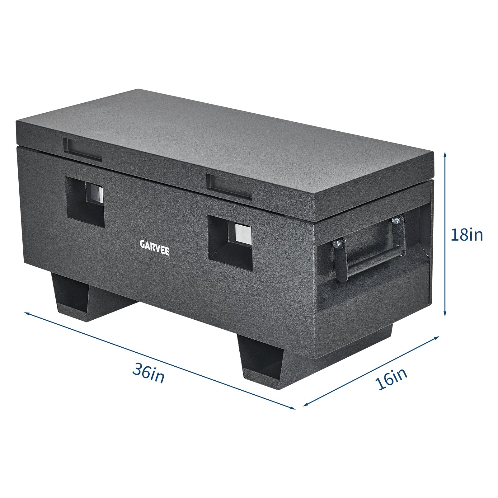 Garvee 36"x 16"x 18" Heavy-Duty Steel Truck Bed Tool Box - Lockable Waterproof Jobsite Chest with Removable Feet, Side Handles, and Dual Locks, Black with Silver Floral Spray Coating, Ideal for Trucks, Trailers, and Garages, Grey