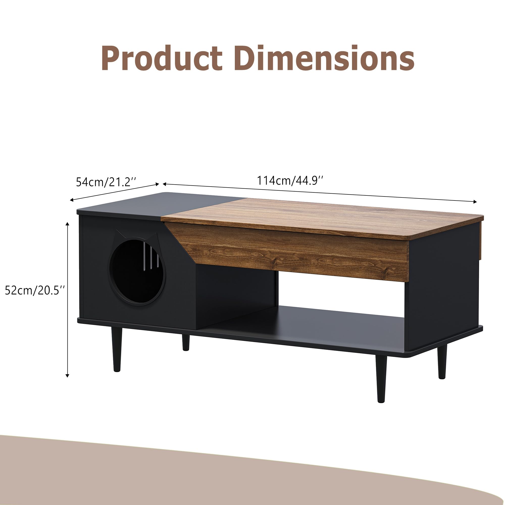 Garvee Cat Litter Box Enclosure, Cat Head Decor Storage Cabinet, Hidden Litter Box Furniture, Wooden Cats Washroom Furniture, Indoor Pet House, 44.9" L x 21.2" W x 20.5" H
