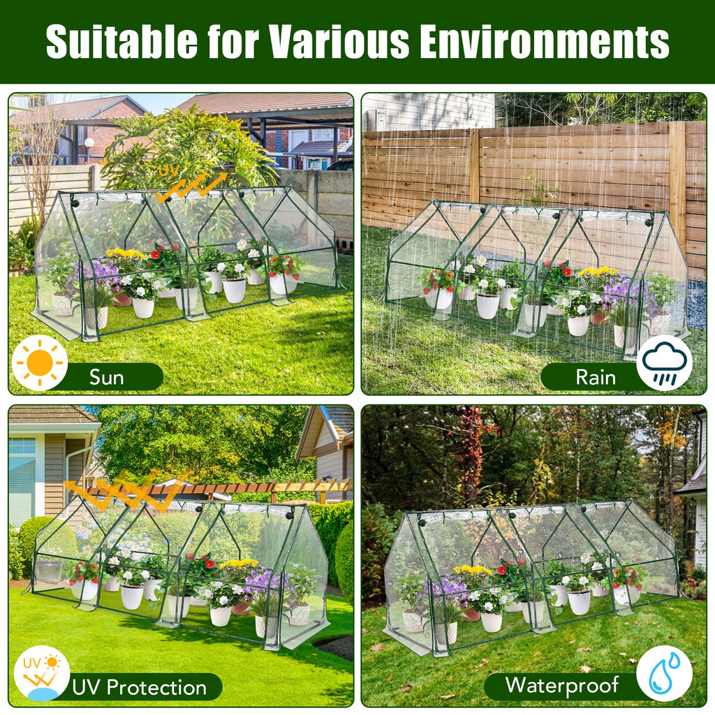Garvee Mini Greenhouse 96" x 36" x 36", 0.09 mm Clear PVC Cover, Powder-Coated Steel Frame, Roll-Up Zipper Door for Outdoor Garden Plants