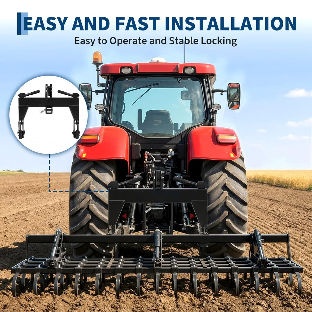 Garvee 3-Point Quick Hitch for Category 1 Tractors, 3000 LBS Lift, Heavy-Duty Steel, Easy Install, Includes 2 Receivers, Black, Agricultural Use