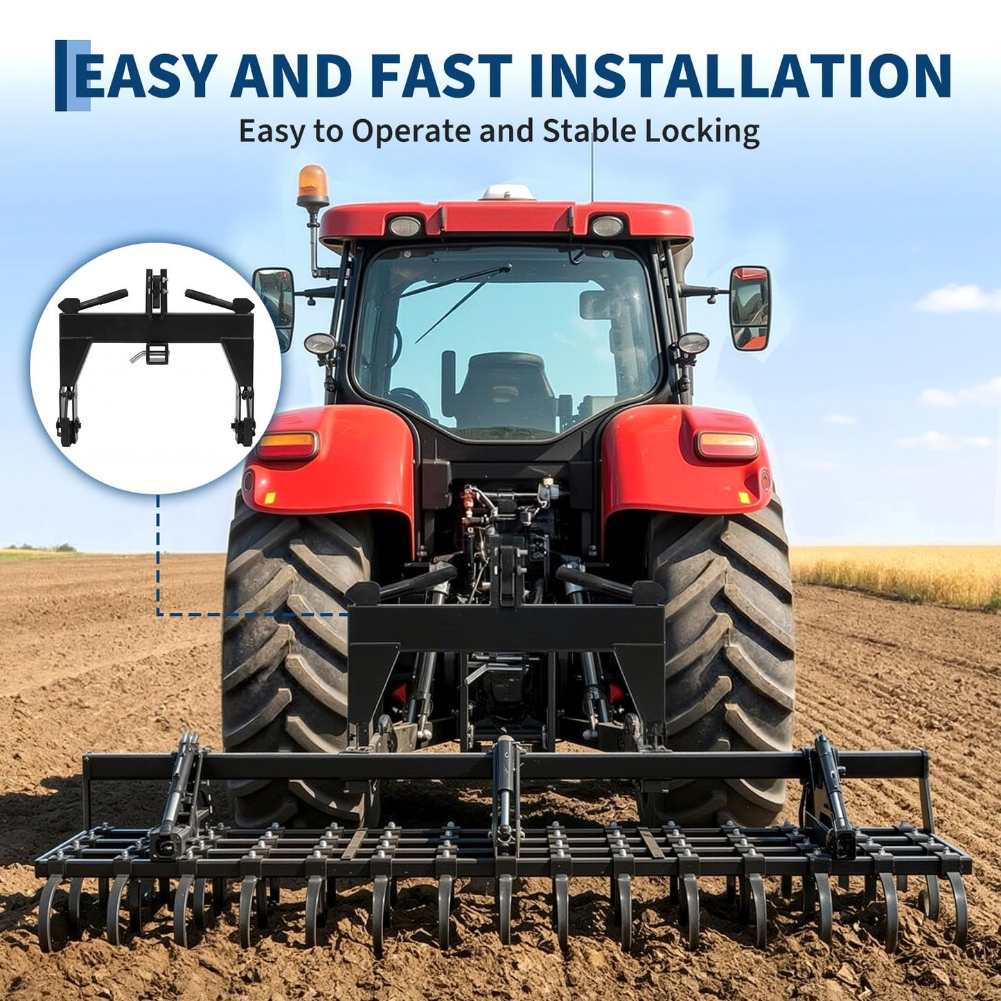 Garvee 3-Point Quick Hitch for Category 1 Tractors, 3000 LBS Lift, Heavy-Duty Steel, Easy Install, Includes 2 Receivers, Black, Agricultural Use
