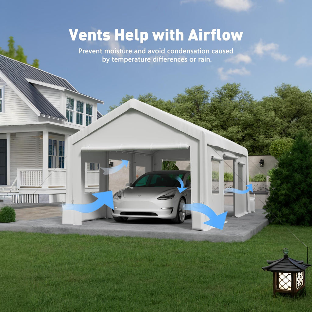 Garvee Carport Sidewall Kit for Outdoor Vehicle Storage, Fits 10 x 20 FT and 13 x 20 FT Frames with 160G/180G PE Panels, Roll-Up Doors, Windows, White