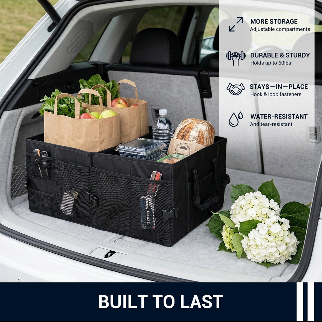 Garvee Large Capacity Collapsible Car Trunk Organizer - Durable Black Polyester Storage Bag - Keeps Car, SUV, Van Accessories Neat - Collapsible & Portable - Black 60.96*38.1*25.4cm