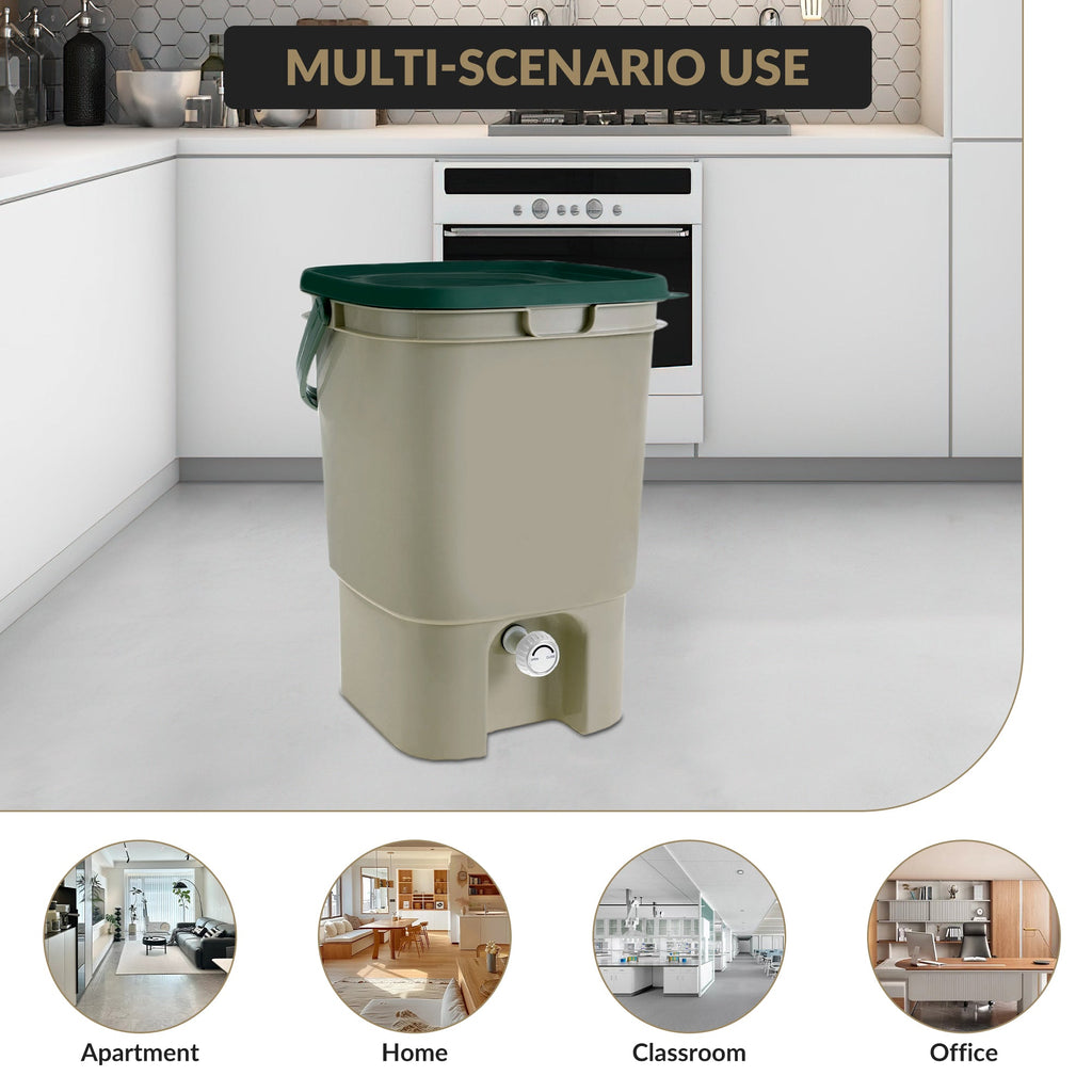 Garvee Bokashi Compost Bin with Lid & Spigot, PP Kitchen Fermentation Bucket with Strainer for Indoor Outdoor Food Waste, 11.8" × 11.8" × 15.9"