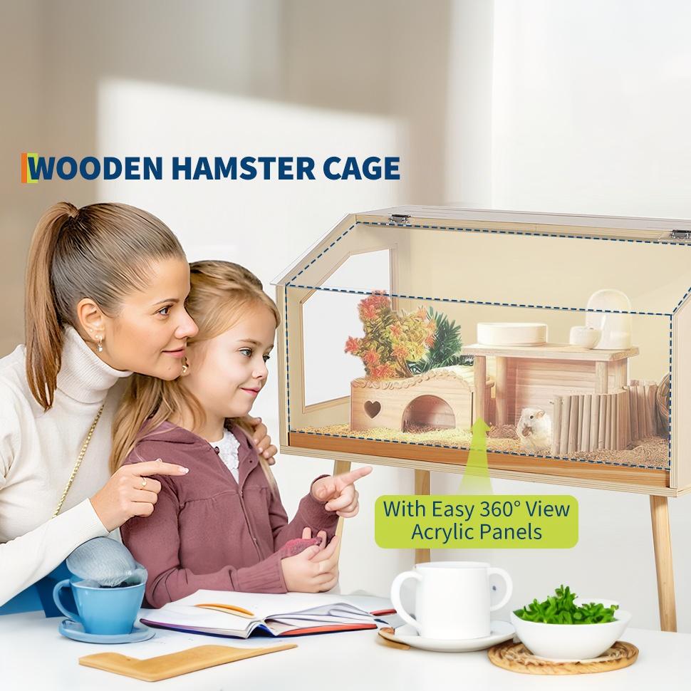 Garvee Hamster Cage with Legs, Large Syrian Hamster Habitats Enclosure with Chew Proof, Acrylic Window & Openable Top, Small Animal Cage for Guinea Pig, Chinchilla, Gerbil