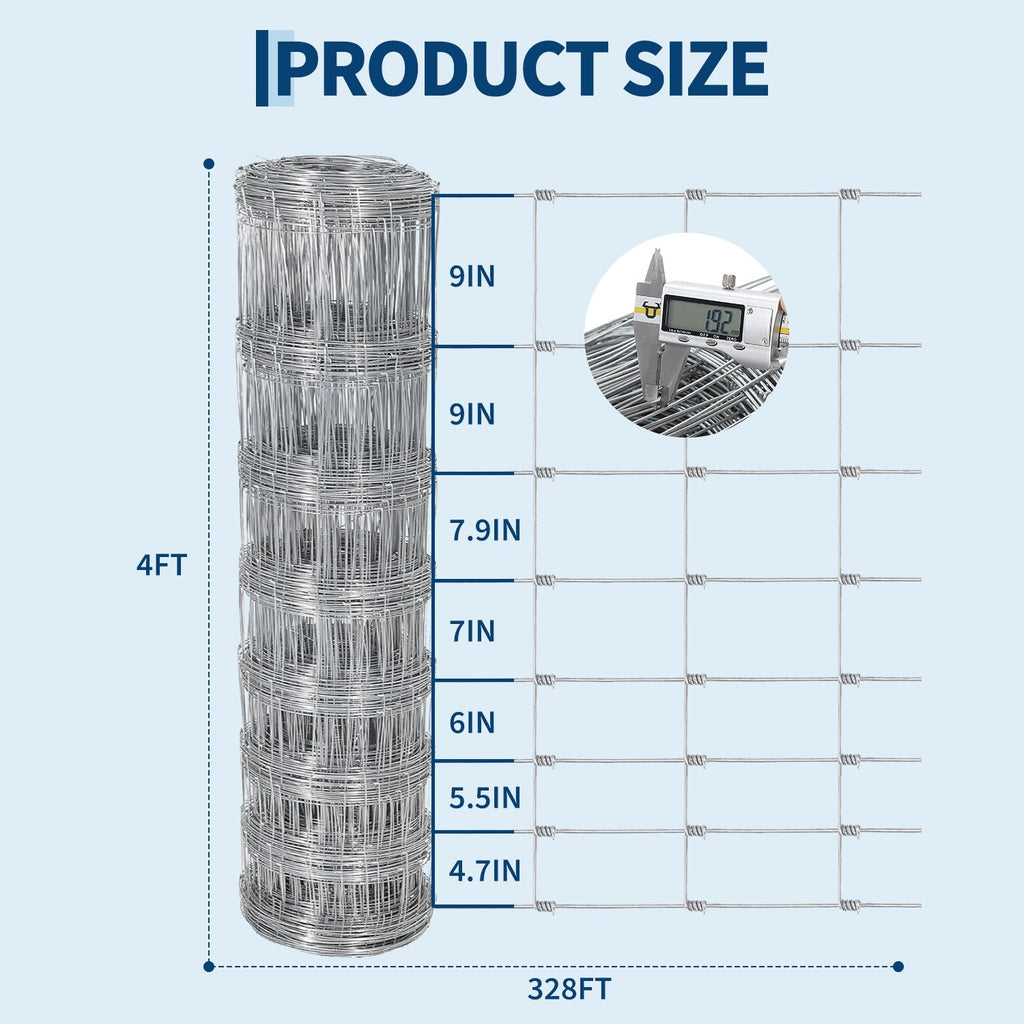 Garvee Farm Fence, 4 x 328ft Cattle Fencing, Livestock Wire Farm Fence Rolls for Hourse, Hog, Goat, & Deer, Cattle Panel