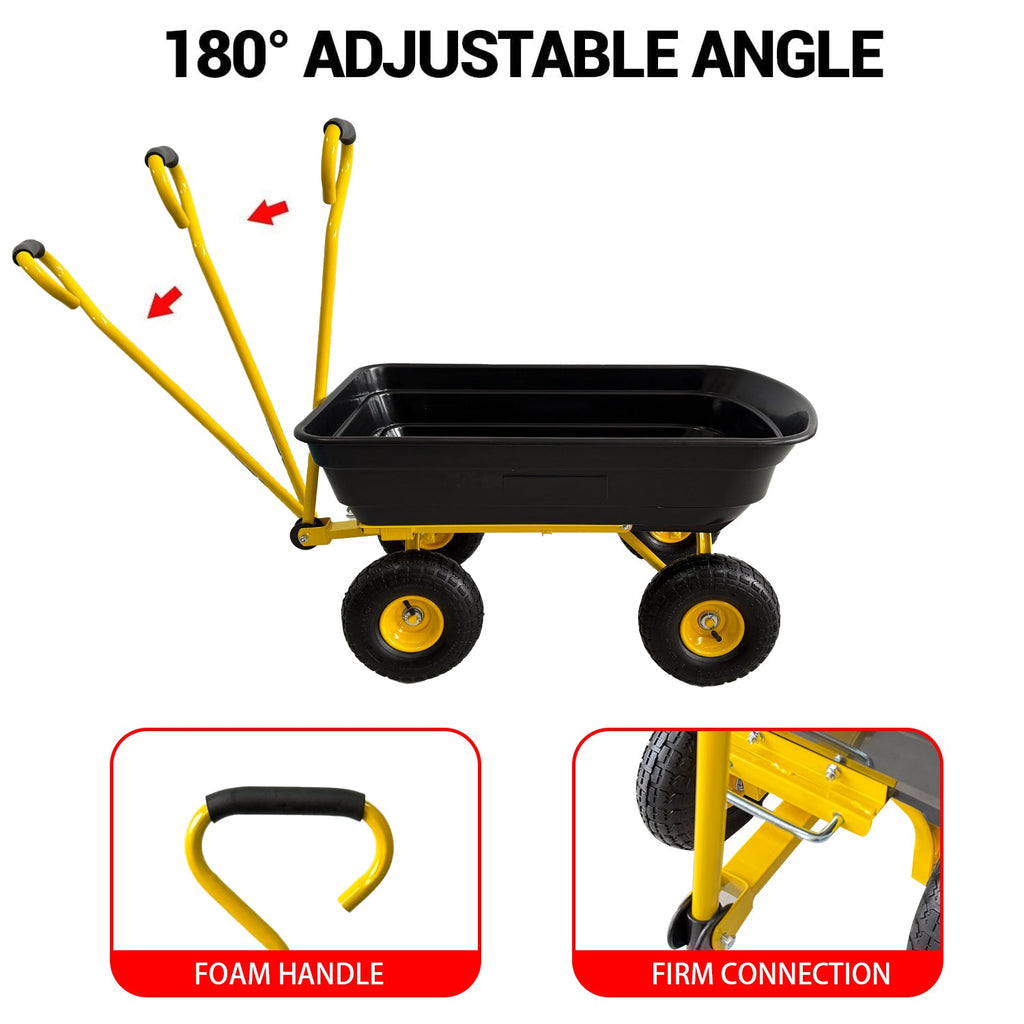 Garvee 600 Lbs Garden Dump Cart, Heavy Duty Outdoor Wagon with Quick Release & 10" All-Terrain Wheels for Yard Work – Black & Yellow