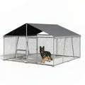 Garvee Heavy Duty Large Outdoor Dog Kennel, Galvanized Metal Wire Dog Cage with Waterproof UV-Resistant Roof, Lockable Door, 360° Rotating Feeder for Backyard Farm, 10×10×5.9 ft