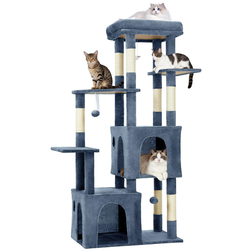 Garvee 61" Multi-Level Cat Tree for Indoor Cats, Heavy-Duty Tower for Large Adult & Maine Coon Cats with Oversized Perch, Dual Condos, Natural Sisal Scratching Posts & Play Toys – Light Blue