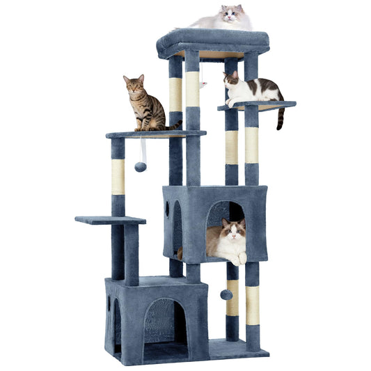 Garvee 61" Multi-Level Cat Tree for Indoor Cats, Heavy-Duty Tower for Large Adult & Maine Coon Cats with Oversized Perch, Dual Condos, Natural Sisal Scratching Posts & Play Toys – Light Blue