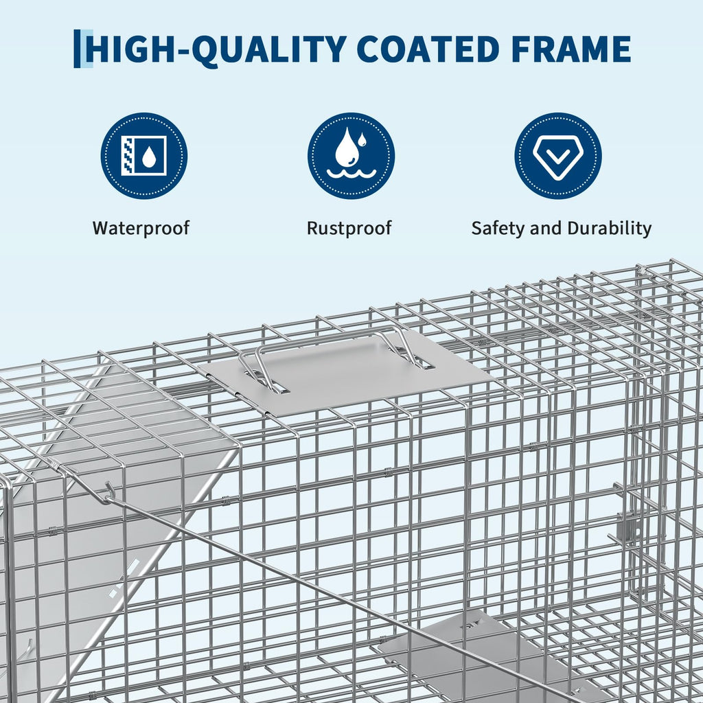 Garvee Heavy Duty Live Animal Trap Cage – Collapsible Steel, Sensitive Trigger – Humane for Raccoons, Feral Cats, Skunks, Rabbits & Small Foxes – Easy Carry Handle – 32x10x12 in / 81.3x25.4x30.5 cm