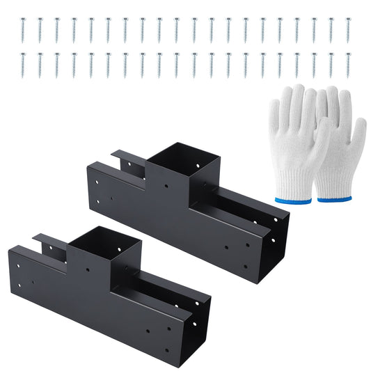 Garvee 3-Way Pergola Brackets, 2-Pack Rust-Resistant Steel T Connectors for 4 x 4 Posts with Screws for Patio, Gazebo and Backyard Builds, Black