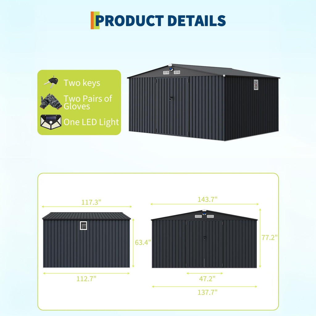 Garvee 10x12 ft Outdoor Storage Shed, Metal Garden Tool Shed with Updated Frame Structure, Lockable Doors and Windows, Ideal for Backyard Garden Patio Lawn , Dark Gray