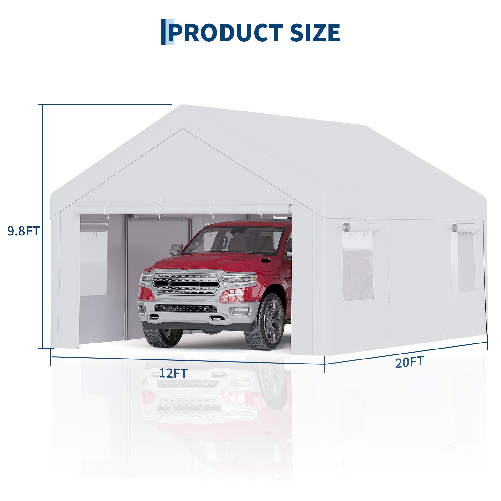 Garvee Portable Carport, 12 x 20 FT Gray Vehicle Shelter with Galvanized Steel Frame, 4 Roll-Up Doors and 4 Vent Windows for Cars, Trucks and Boats