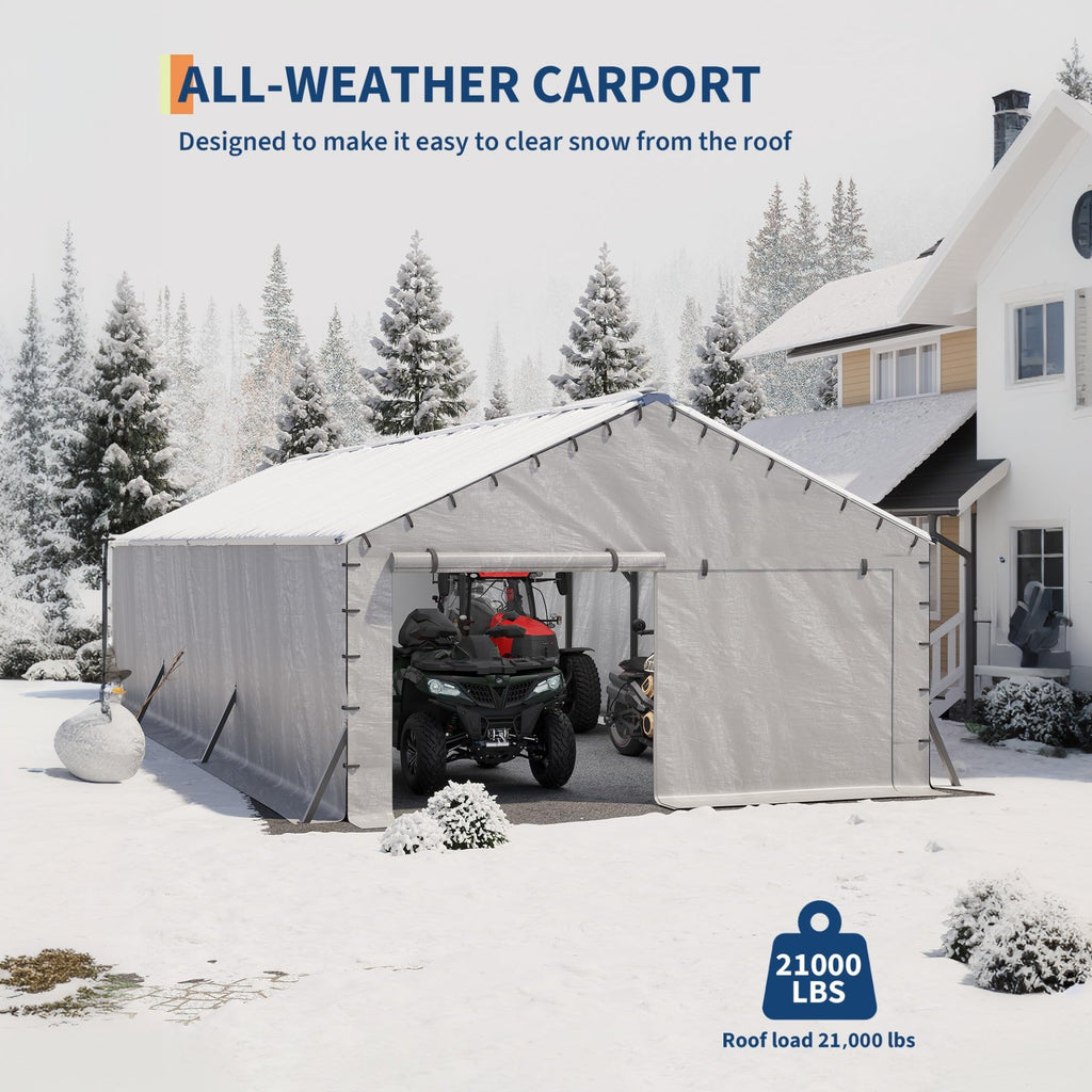 Garvee All-Weather Enclosed Steel Carport Garage – 20x30 FT Vertical Roof Shelter for Multiple Vehicles – Outdoor Storage for Full-Size Pickup Trucks, Boats, Tractors – Size: 20x30FT