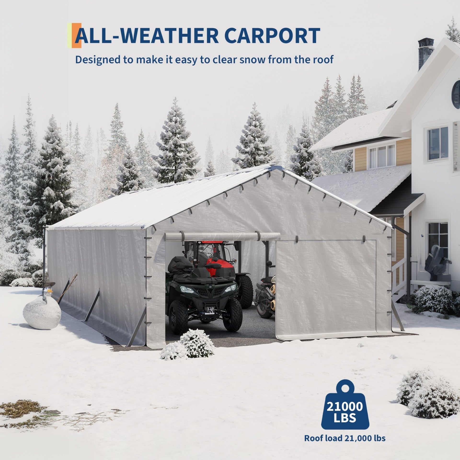 Garvee All-Weather Enclosed Steel Carport Garage – 20x30 FT Vertical Roof Shelter for Multiple Vehicles – Outdoor Storage for Full-Size Pickup Trucks, Boats, Tractors – Size: 20x30FT
