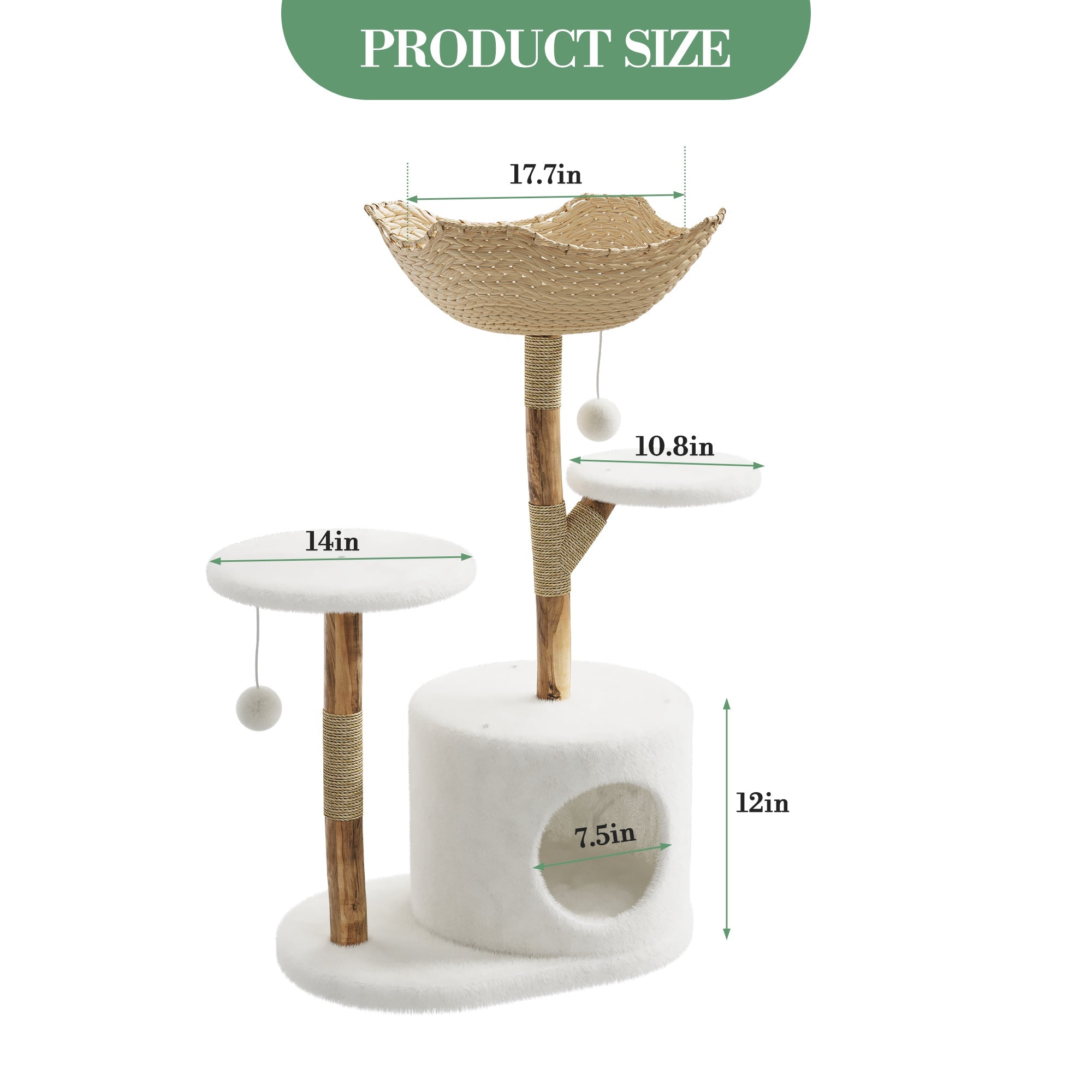 Garvee 46" Modern Cat Tree for Large Cats, Real Solid Wood Branch Luxury Cat Condo with Scratching Post and Cat Bed, Boho Aesthetic Luxury Pet Furniture