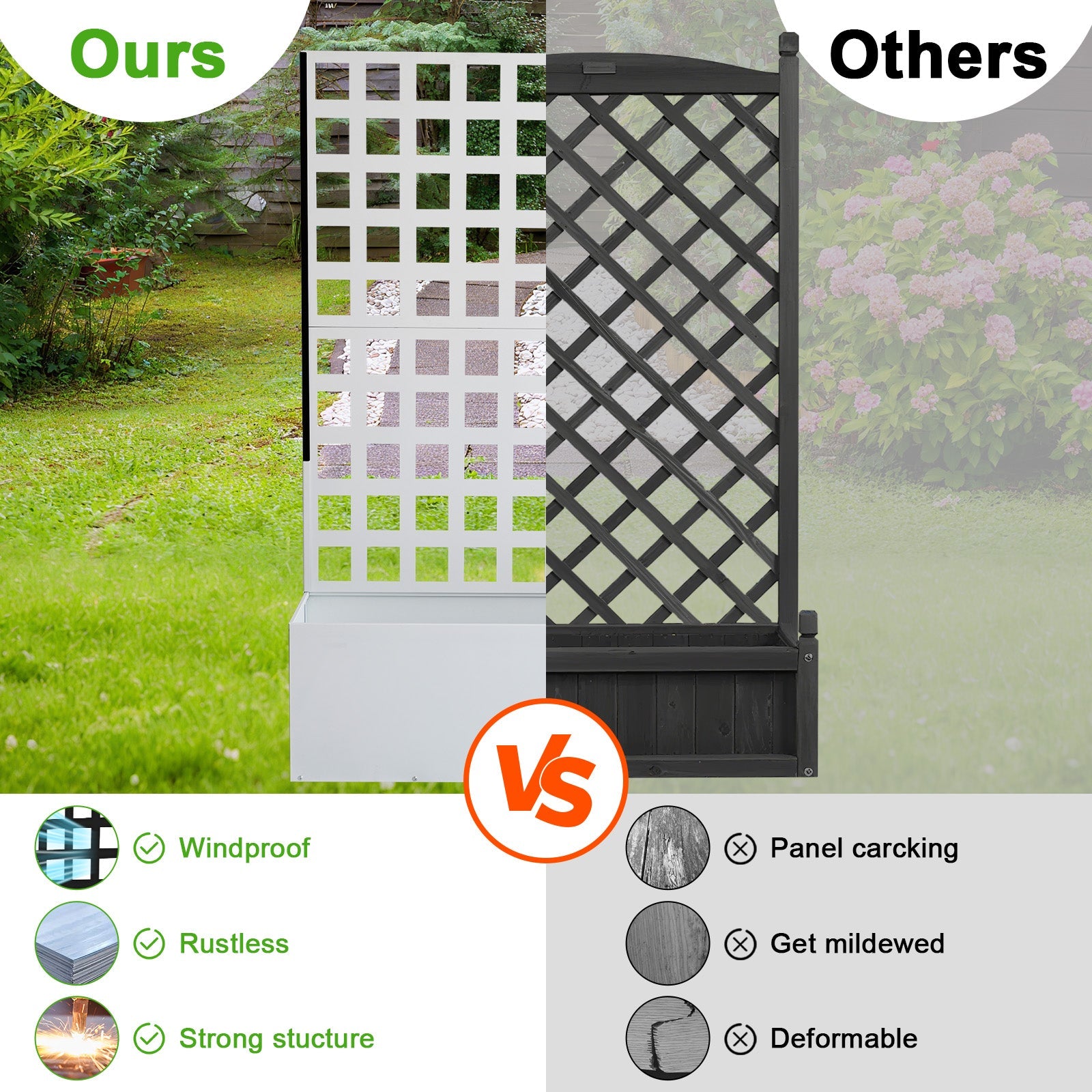 Garvee 71" x 47" x 12" Metal Planter Box with Trellis, Raised Garden Bed with Privacy Screen, Drainage Holes for Climbing Plants, Flowers & Vegetables, White