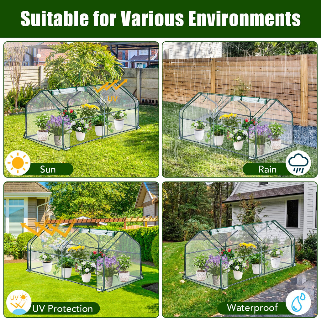 Garvee Portable Mini Greenhouse 71" × 36" × 36", 0.09 mm Clear PVC Cover, 16 mm Steel Frame and Roll-Up Zipper Door for Patios and Gardens