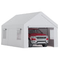 Garvee Portable Carport, 10 x 20 FT White Vehicle Shelter with Galvanized Steel Frame, 4 Roll-Up Doors and 4 Vent Windows for Cars, Trucks and Boats