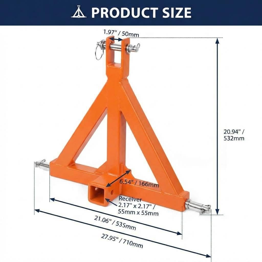 Garvee 3 Point Trailer Hitch 2" Receiver and Towing Ball Hitch with Hook Heavy Duty Cat.1 Tractor Drawbar 3Pt Quick Hitch Attachment for Kubota, Category 1 Subcompact Tractor Farm Equipment