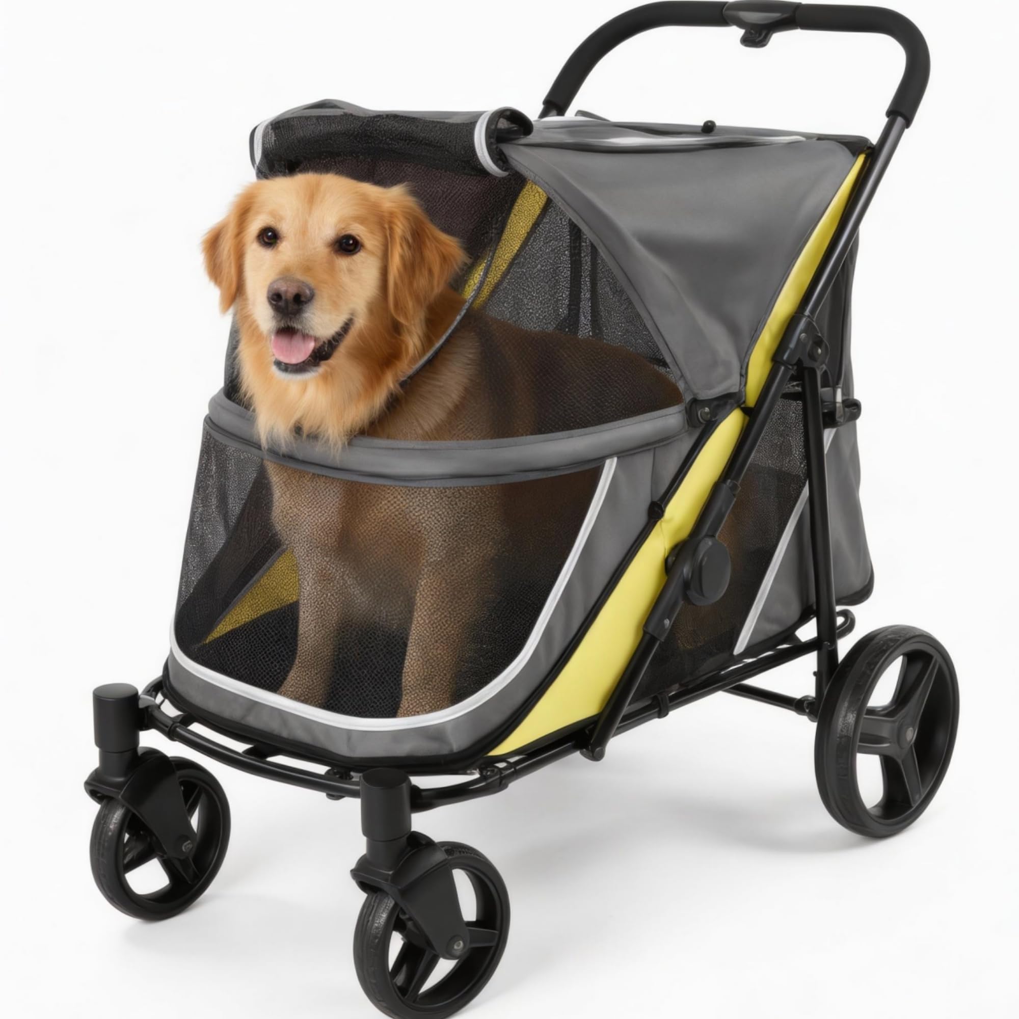Garvee Dog Stroller for Large and Medium Dogs, Easy-Fold Dual Entry Pet Wagon with One-Foot Brake, All-Terrain Cart with Air Mesh, Holds Pets Up to 176 Lbs
