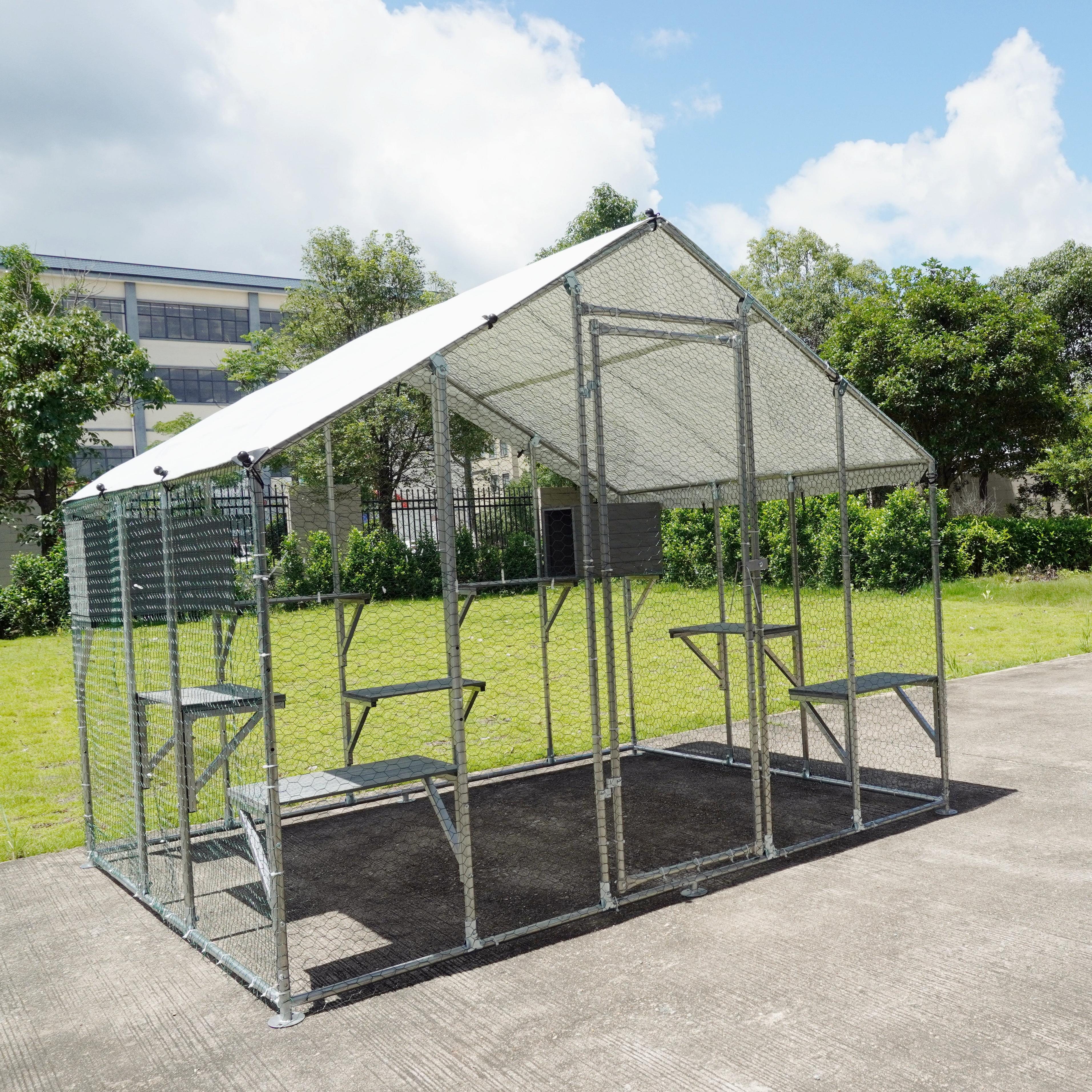 Garvee 94.5" Extra Large Outdoor Catio Cat Enclosure, Galvanized Steel Cat Patio with Waterproof UV-Resistant Roof, Cats Shelter with 7 Platforms and 2 Resting Box for Backyard Patio