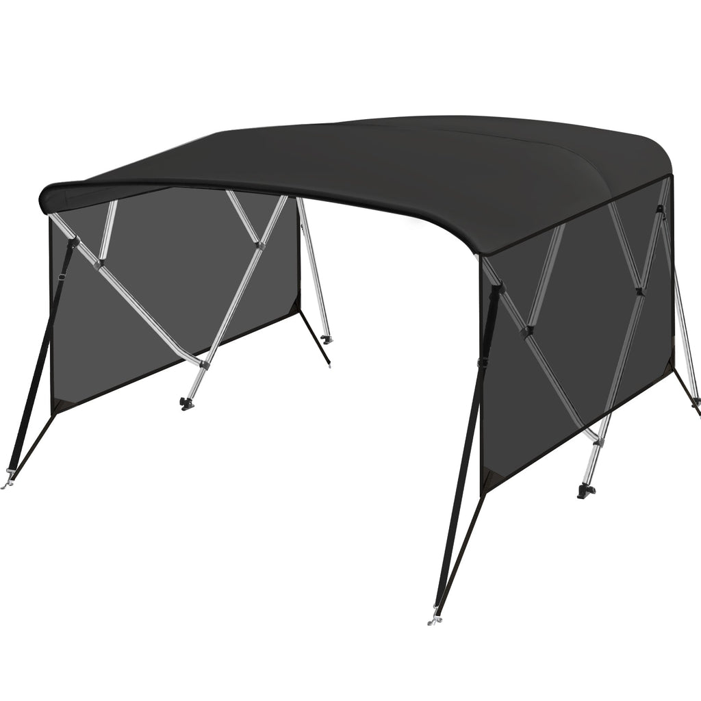 Garvee 4 Bow Bimini Top for Boats – Marine-Grade 600D PU-Coated Canvas, Translucent Side Curtains, 1" Aluminum Frame, Zippered Side Panels, Straps, Rear Support Poles – Black – Size: 8'L x 54"H x 67"-72"W – Black (translucent side curtain version)