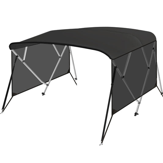Garvee 4 Bow Bimini Top for Boats – Marine-Grade 600D PU-Coated Canvas, Translucent Side Curtains, 1" Aluminum Frame, Zippered Side Panels, Straps, Rear Support Poles – Black – Size: 8'L x 54"H x 67"-72"W – Black (translucent side curtain version)