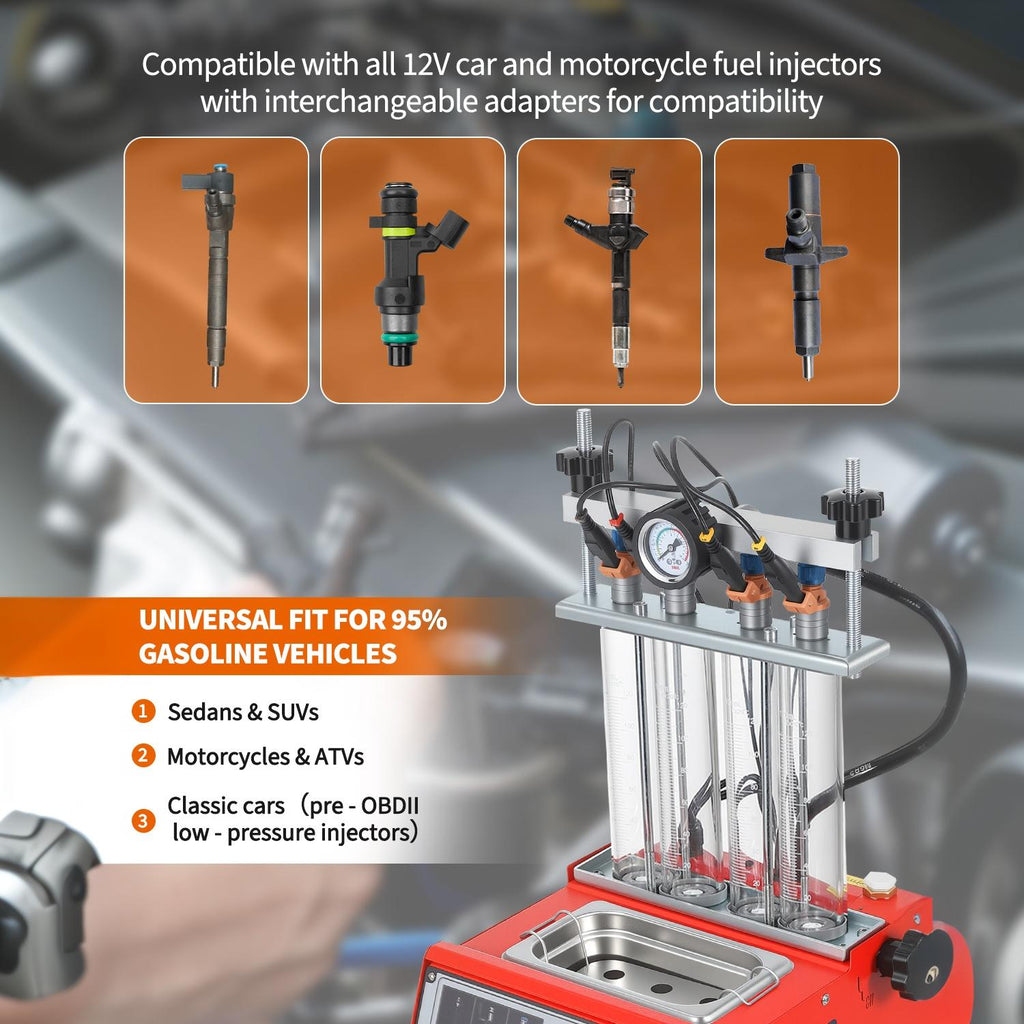 Garvee Fuel Injector Tester & Cleaner, 3-in-1 100W Ultrasonic, Resistance/Flow/Pulse Test, Adjustable 0.1-25ms Pulse Width, for 4 Cylinder Gasoline Engines, Auto Repair Tool