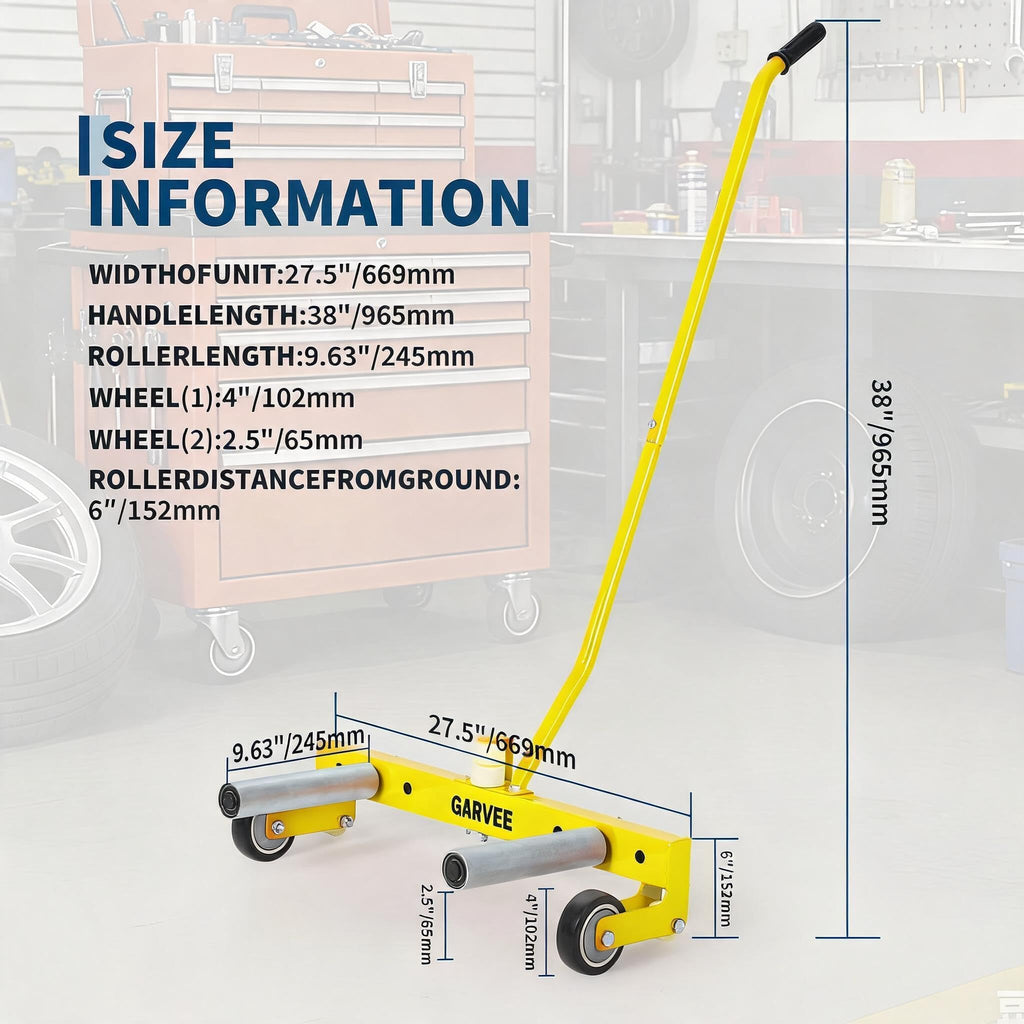 Garvee Heavy Duty Adjustable Tire Wheel Dolly – 330lbs Capacity, 23.5"-43.5" Width, 8in 360° Rollers – For Semi Truck, SUV, ATV, RV, Trailer – Industrial Tire Lifter Cart – Yellow