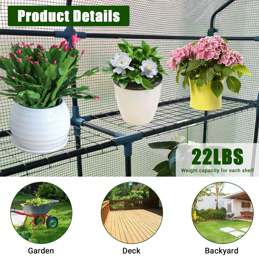 Garvee Walk-In Greenhouse 56 × 56 × 75 in, 6-Shelf Portable Green House with 140 g/m² PE Cover, Steel Frame and Roll-Up Zipper Door for Patio, Garden and Backyard, Green